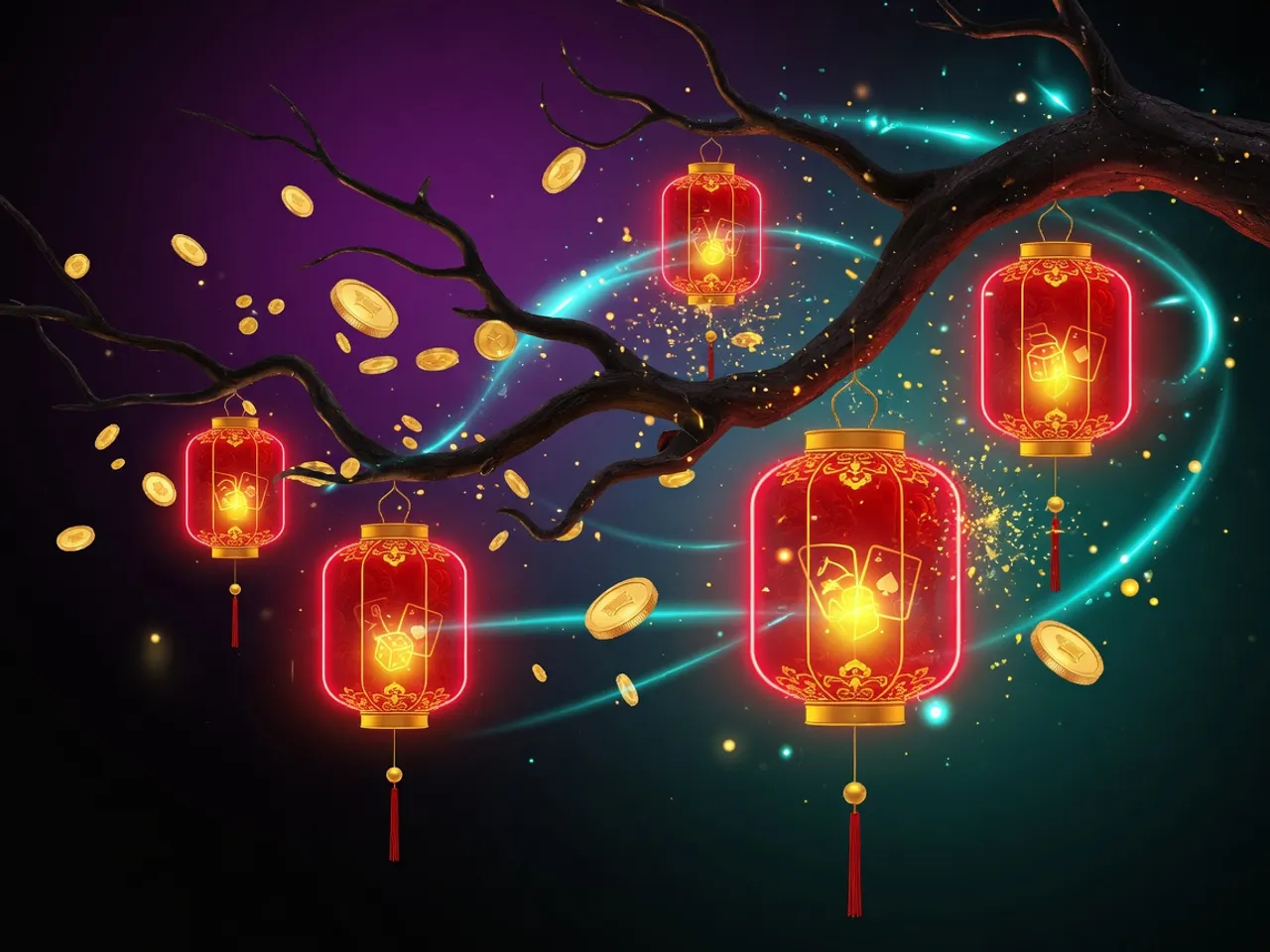 Đèn lồng giấy đỏ treo trên cành cây không có chữ